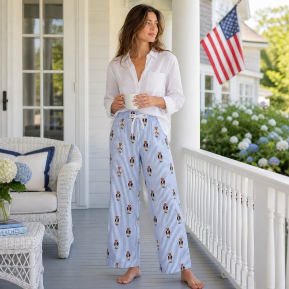 Polo Ralph Lauren Other - Ralph Lauren Polo Bear Pajama Pants Womens Sz L Blue Stripe Lounge Sleep Preppy